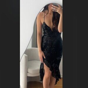 Lake Como Fitted Bodice High - Low Sequin Dress Black